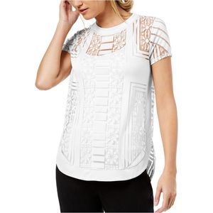 Bar Iii Womens White Burnout Embellished T-Shirt